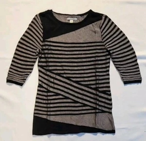 Suéter Pullover Tejido Dana Buchanan Talla S Para Mujer Negro/Gris Rayas Manga 3/4 - Imagen 1 de 5