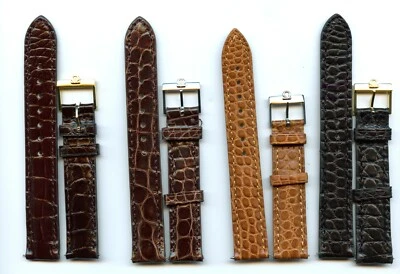 4 Couleurs Véritable 16mm 17mm Bracelet Alligator & Vintage Omega Boucle or Ou - Photo 1/4