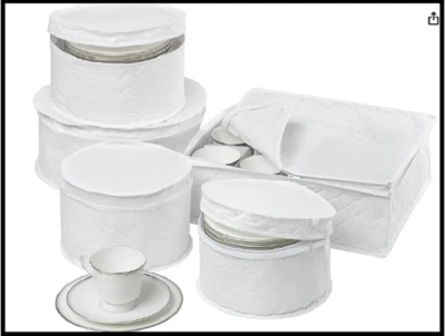 Juego de almacenamiento de vajilla de 5 piezas con cremallera acolchada acolchada blanca NUEVO Foto 1 de 4