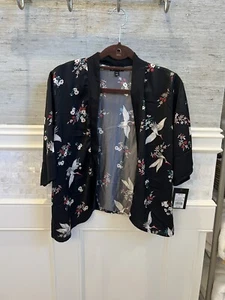 NWT new art class target girls medium 7/8 black floral birds kimono top jacket - Picture 1 of 5