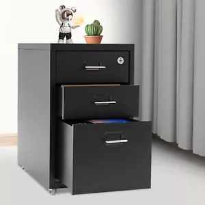 Lockable Vertical File Cabinet Metal Mobile File Cabinet Under Desk Office Home - Picture 1 of 18
