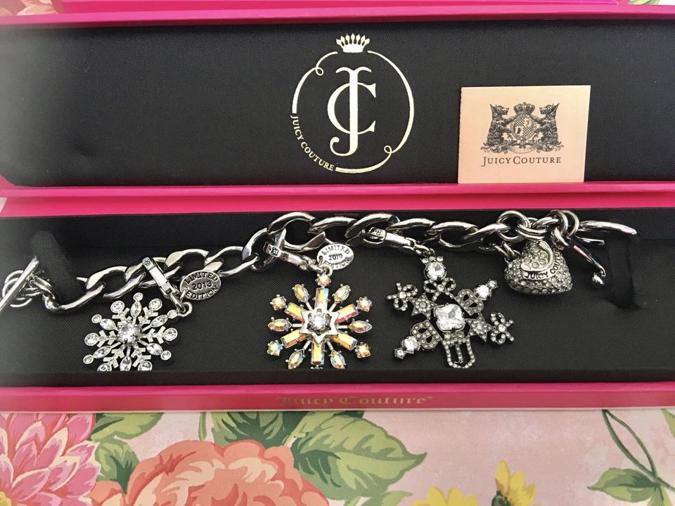 Juicy Couture Winter Snow Flake Rhinestones Charm Bracelet 2010 2013 Snowflakes - Image 1 of 4
