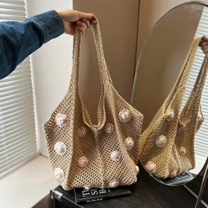 Large Capacity Woven Beach Bag Sweet Casual Tote Bag Knitted Handbag Summer - Picture 1 of 14