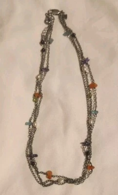 Collar Silpada retirado tres hilos 925 estación de cuentas de múltiples piedras preciosas 18 pulgadas Foto 1 de 4