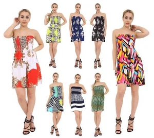 Neu Damen Raffung Raffung Boob Röhre Bandeau Sommer Mini Kleid Trägerlos Top 8-22 - Bild 1 von 24