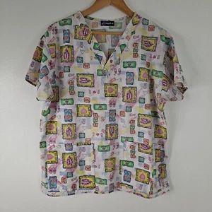 Scrub Top Women's Breast Cancer Ribbon Crest M - Picture 1 of 7
