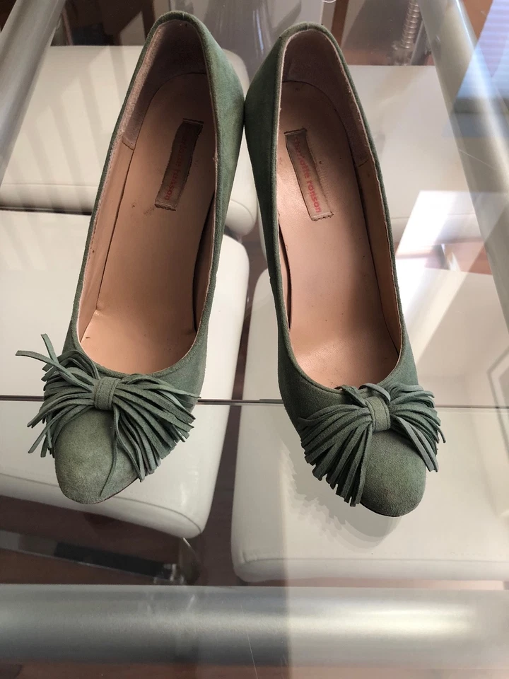 Zapatos de salón Charlotte Ronson verde gamuza borla moño talla 9 venta al por menor $300 Foto 1 de 4