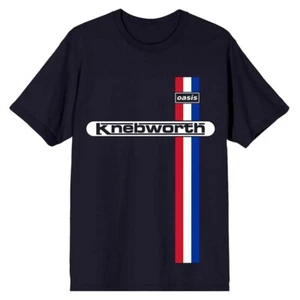 Oasis T-Shirt Knebworth Stripe Noel Liam Gallagher Official Band New Navy - Picture 1 of 4