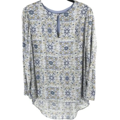 Massimo Dutti Portugal🇵🇹Made Floral High Low Key Hole LS Side Slit Top Size 6 - Image 1 of 4