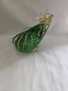 Vintage Murano Frog Figurine Blown Art Glass Aventurine Crown Green Gold - Picture 1 of 5
