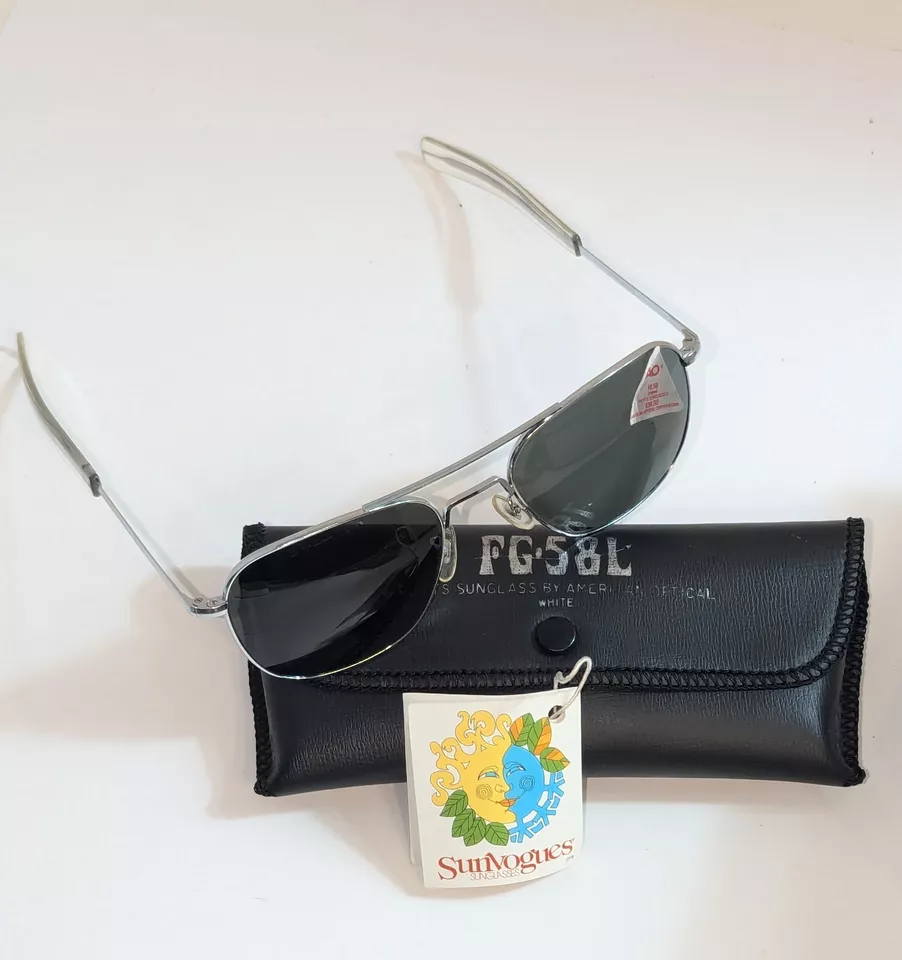 AO Pilot Sunglasses FG-58L – Silver Aviator – NOS – 5.5" – American Optical 🕶✨ - Image 1 of 4