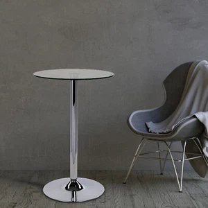 Round Clear Glass Dining Table 1m Tall - Kitchen Dining Drinks Chrome Bar Stand - Picture 1 of 5