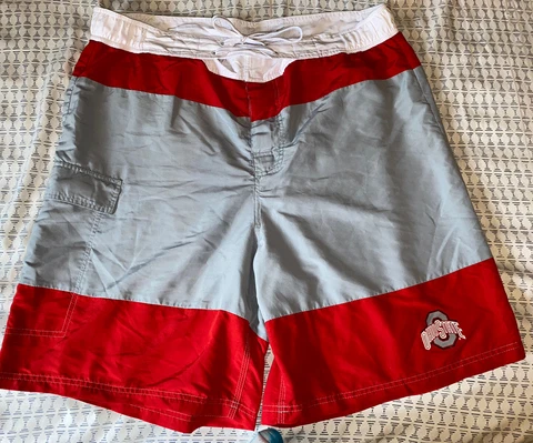 Ohio State Board Shorts Adult XXL  Gray Red Buckeyes Swim  Beach Outdoor Mens Cover