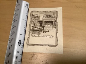 Original BOOKPLATE - ex-libris -- UNUSED w interior of house - Imagen 1 de 2