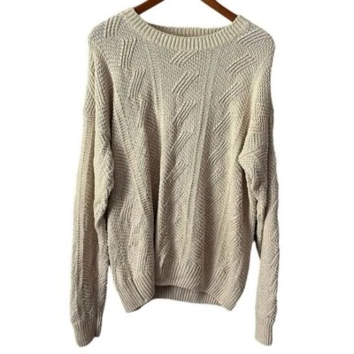 L.L. Bean Vintage Cable Knit Cream/White Silk/Linen/Cotton Sweater Size Large Foto 1 de 4
