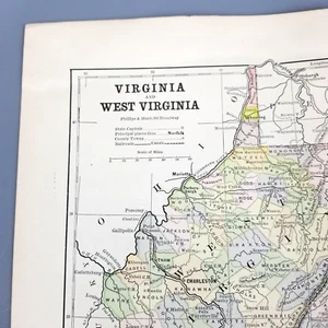 Mapa 1882 Virginia West Virginia Ferrocarriles Población Norfolk Richmond Charleston - Imagen 1 de 12
