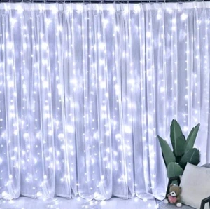 300 LED USB Window Curtain Fairy Lights Remote Wire Cold White Wedding Xmas New - Picture 1 of 8