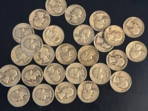 27 Silver Washington Quarters from old circulated roll 1940's and 1950's - Picture 1 of 2