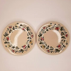 JOHNSON BROS GRETCHEN Old Granite Bread Dessert Plates 6" Red Green Set/2 VTG - Picture 1 of 5