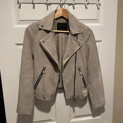 All Saints Women’s Grey Suede Biker Jacket Size 00 NWT - Image 1 of 4