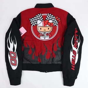 Sanrio Hello Kitty Cropped Racing Jacket Coat Women's Medium Embroidered Flames - Picture 1 of 24