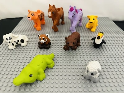 Lote de 10 figuras aleatorias de animales Lego Duplo gato elefante caballo vaca ternero oveja Foto 1 de 4