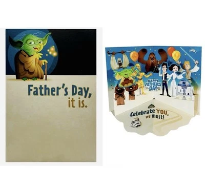 Star Wars Father’s Day Card 3D Pop Up Cutout Yoda & Friends Hallmark Card NEW - Image 1 of 4