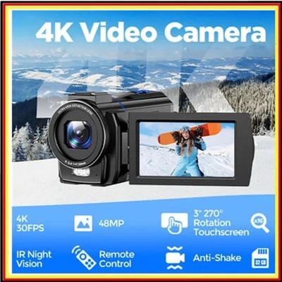 Videokamera 4K HD Touchscreen 48MP Camcorder IR-Nachtsicht 30FPS 16X Digitalzoom - Bild 1 von 4