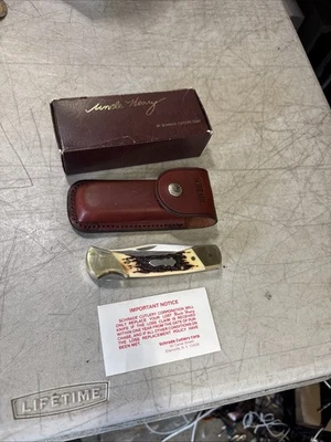 Неиспользованный Schrade США LB-8 Staglon ручки замок назад нож с коробкой 5» закрытый - Изображение 1 из 4