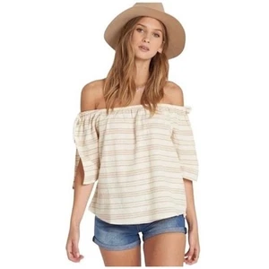Billabong Off Shoulder Crop Top Cotton Stripe Bell Sleeve Small NWOT - Picture 1 of 11
