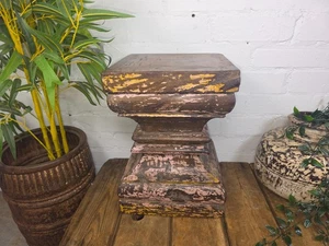 Vintage Antique Indian Hand Carved Pillar Base Side Table Plant Stand Plinth - Picture 1 of 8