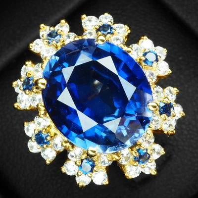 Anelli in argento sterling 925 oro 24 carati magnifico zaffiro blu reale... - Immagine 1 di 4