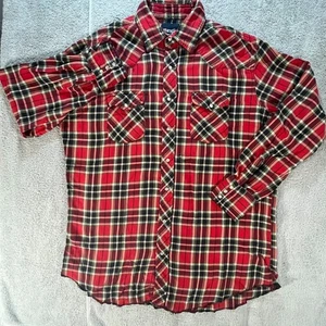 Camisa de Franela XL De Colección Wrangler Para Hombres Perla Occidental A Presión Cuadros Resistente Herencia - Imagen 1 de 10