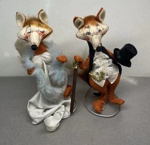 1981 Annalee Male Fox With Top Hat & Female In Gown Vintage - Picture 1 of 13