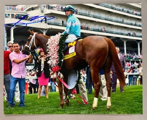 FLORENT GEROUX SIGNED 8x10 PHOTO HORSE RACING 2018 KENTUCKY OAKS MONOMOY GIRL 3 - Picture 1 of 1