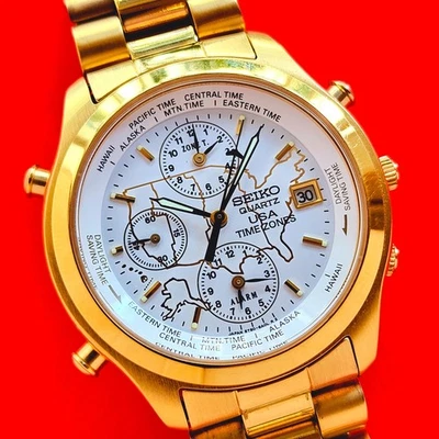 Seiko USA Timezones Watch With Bracelet 5T50-6A09 Cal 5T50 Rare For Repair - Image 1 of 4