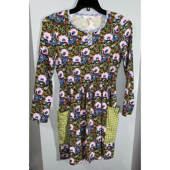 Matilda Jane 435 girls floral patchwork pocket knit long sleeve dress size 16 - Image 1 of 4