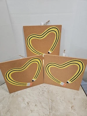3- Heart-shaped pencil design, Cork/Pin Bulletin Board-Teachers Gift.   11.75" - Image 1 of 4