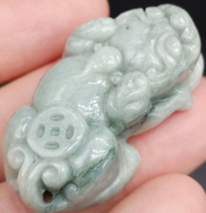 Certified Natural Green A Jade Jadeite Dragon Pi Xiu Feng Shui Coin 招财貔貅 Pendant