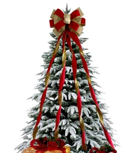 Large Luxury 12" Tree Top Bow  Red Velvet/gold backing with cascading 6' tails - Picture 1 of 1