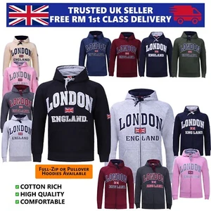 London England Hoodie Full Zip Up Pullover GB Union Jack Flag Sweatshirt UK SIZE - Picture 1 of 28