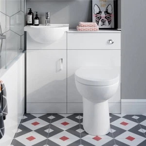 Waschtischunterschrank 950 mm kombiniert quadratisch glänzend weiß WC Waschbecken bodenstehend - Bild 1 von 11