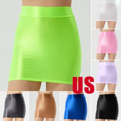 Us Sexy Femmes Brillant Taille Haute Crayon Moulante Courte Mini Jupe Fête / - Photo 1/4