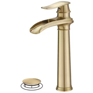 Waterfall Tall Spout Single Hole Single Handle Vessel Sink Faucet in Brushed Gol - Imagen 1 de 2