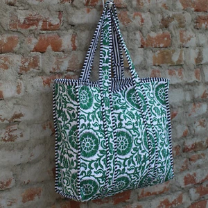 Women's Tote Handbag Cotton Quilted Shopping Handmade Hand Block Printed Bag - Picture 1 of 3