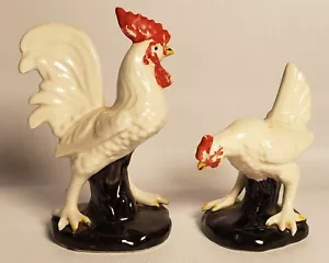 Vintage Rooster Mr. and Mrs. Figurines Hand Painted 1940s 6" and 4.5" Japan A40 - Picture 1 of 5