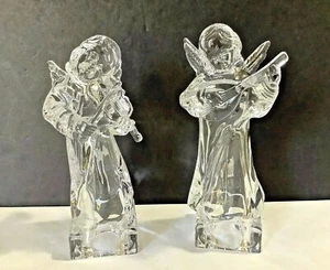 Pair Mikasa Crystal Christmas Angel Playing Violin and Mandolin Holiday Figurine - Picture 1 of 5