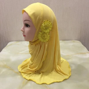 Kids Girls Hijab Scarf with Flowers Decor Neck Shawls Headscarf Warm Head Wraps - Picture 1 of 26