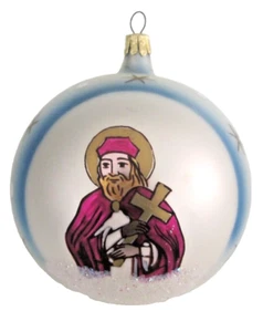 Cruz de sacerdote vintage pintado a mano Navidad vacaciones vidrio adorno Checoslovaquia - Imagen 1 de 5