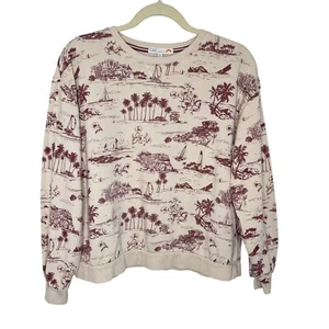 C&C California Beige & Maroon Scenic Print Sweatshirt M - Picture 1 of 7
